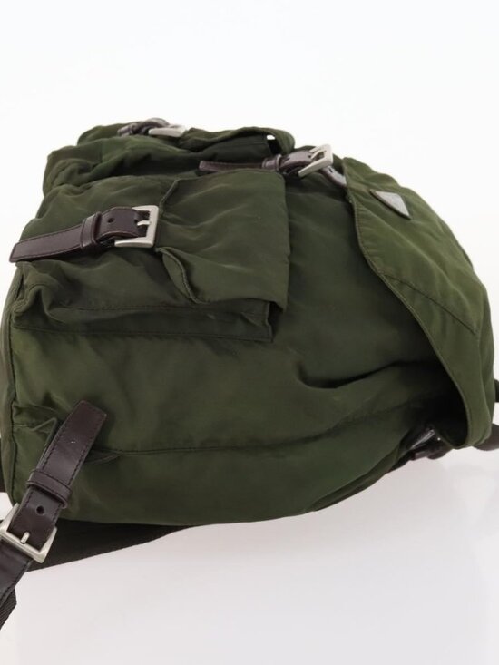 PRADA Backpack Nylon Khaki Silver Auth 173527 main image 13